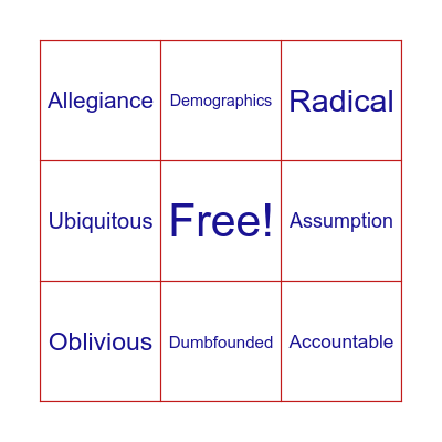 Vocabulary Bingo Card