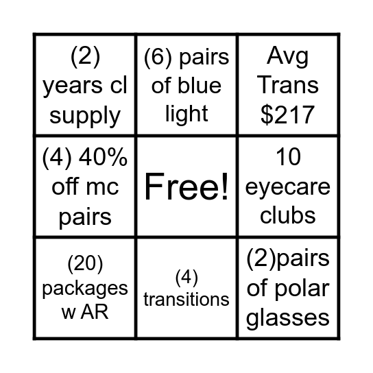 $25 Bingo Card
