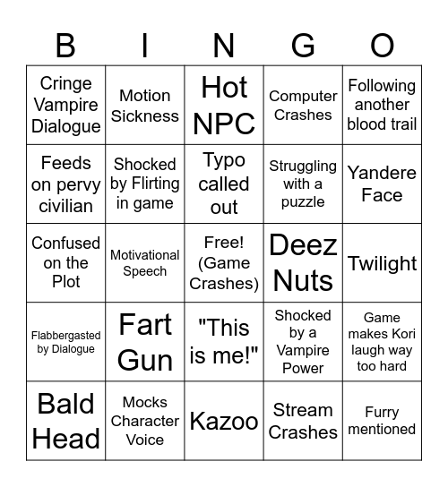 Vampire the Masquerade Bingo Card