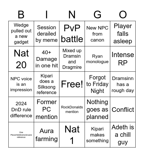 Untitled Bingo Card