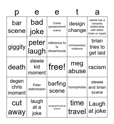 Family Guy Bingo Card