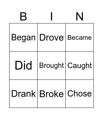 Irregular Verbs Bingo Card