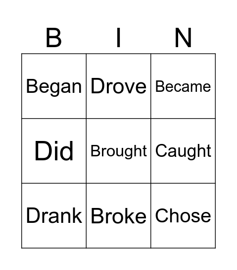 Irregular Verbs Bingo Card