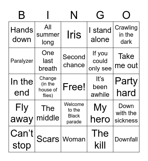 Dad Rock Bingo Card