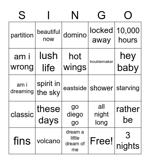 songs i've played that my dad has questioned Bingo Card