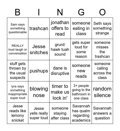 English 4 bingo Card