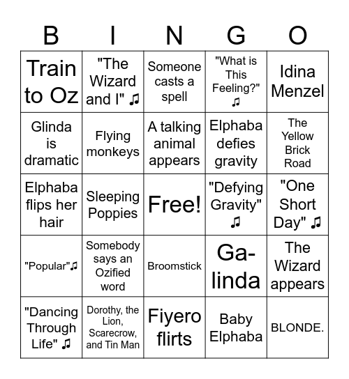Wicked Watch Party Bingo Card