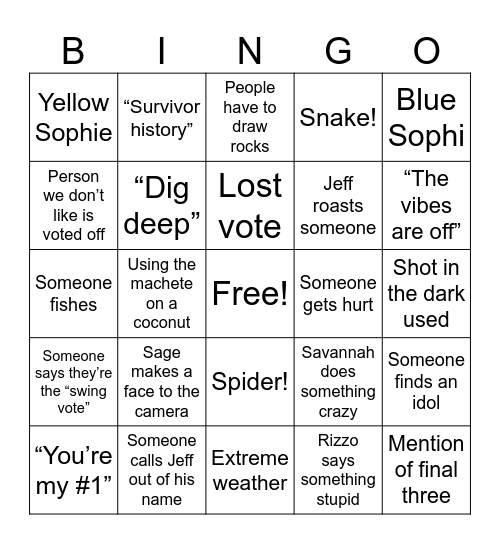 Survivor Fall ‘25 Bingo Card