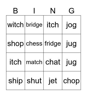 Bravo phonics Bingo Card