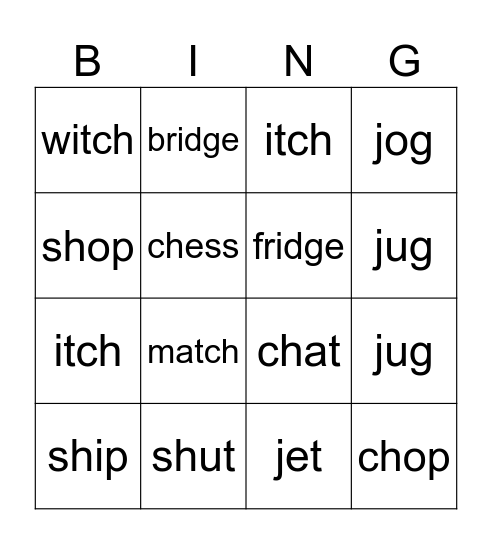 Bravo phonics Bingo Card