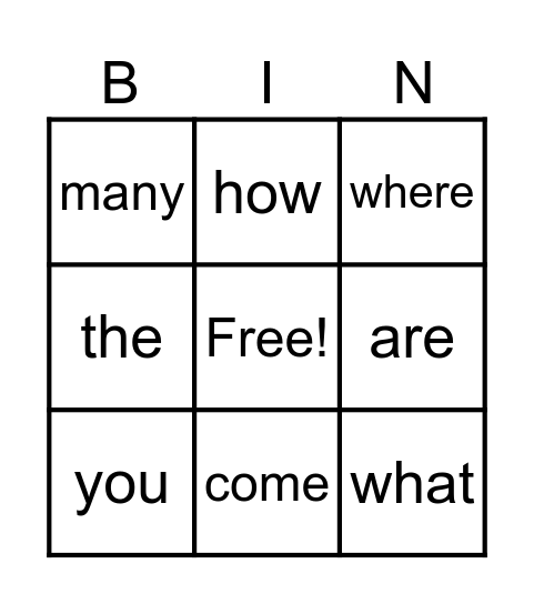 Heart Words #2 Bingo Card