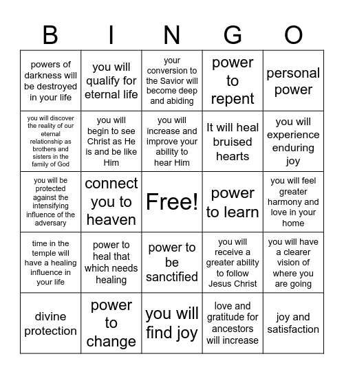 Blessings of Temple and Family History Work Bingo Card