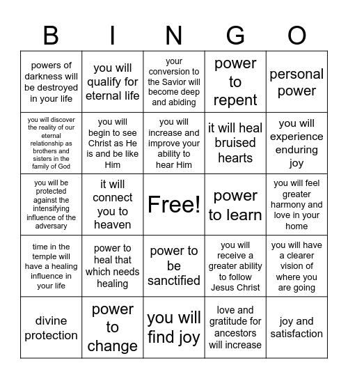 Blessings of Temple and Family History Work Bingo Card