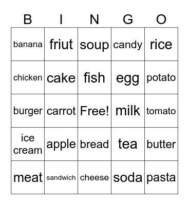Food and Drink Bingo Card