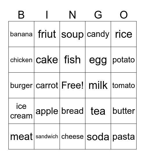 Food and Drink Bingo Card