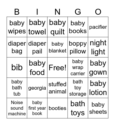 Baby Bingo Card