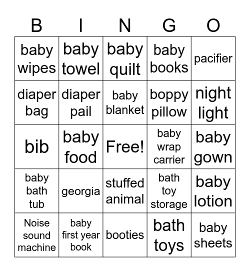 Baby Bingo Card