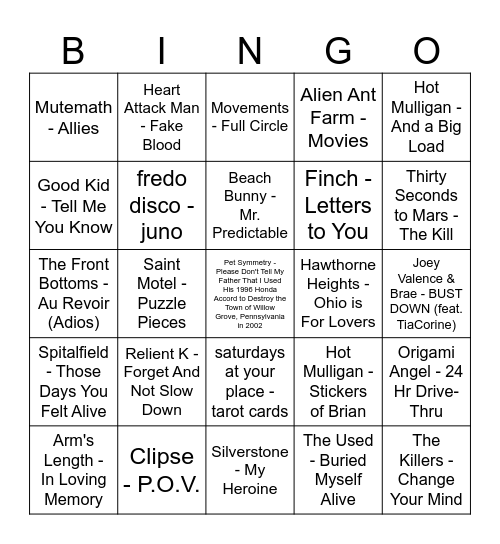 Spotify Wrapped 2025 BONGO Bingo Card