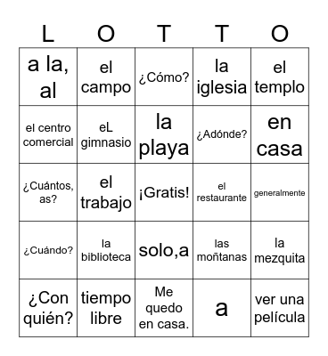 Realidades 1 Capítulo 4 Bingo Card