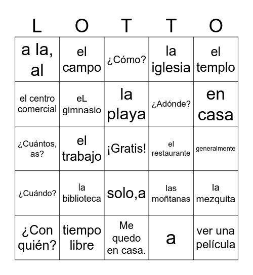 Realidades 1 Capítulo 4 Bingo Card
