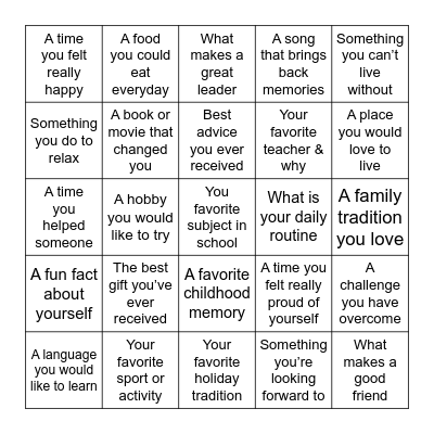 Getting to Know You Bingo Card