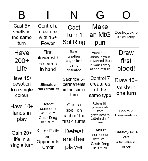 MTG Commander Bingo! Bingo Card