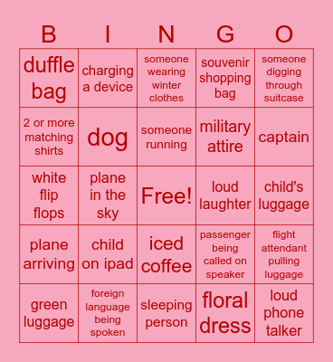 Airport Bingo Card