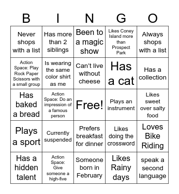 Park Slope Food Coop Singles Mixer Bingo Card