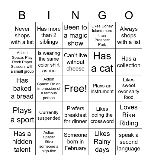 Park Slope Food Coop Singles Mixer Bingo Card