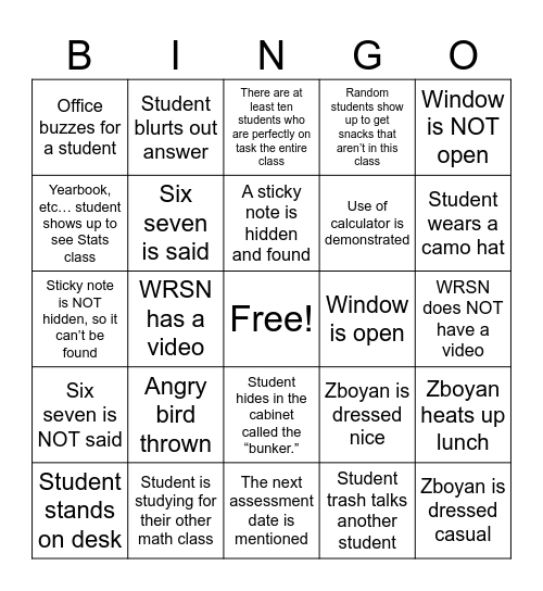 AP Stats Class Events #2 Bingo Card