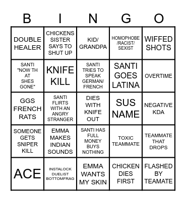 Valo Session Bingo Card
