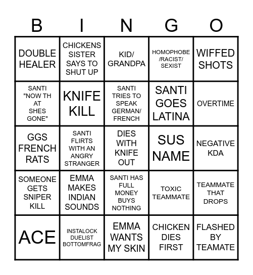 Valo Session Bingo Card