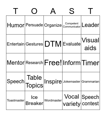 Toastmaster  Bingo Card