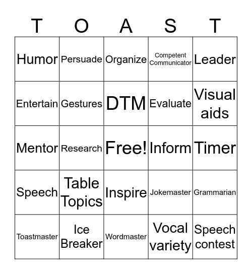 Toastmaster  Bingo Card