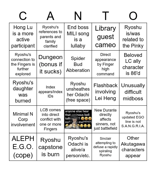 Canto IX Bingo Card