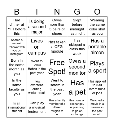 NUS Interfaith: Faith and Love Bingo Card