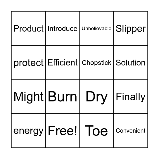 Words Bingo Card