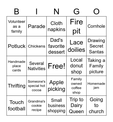 Small Town Thanksgiving Bingo Card