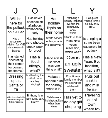 BHTP Holiday Cheer 2016 Bingo Card