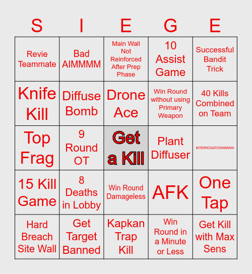 R6 Siege Bingo Card