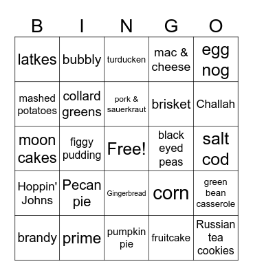 EAT, DRINK, & BE MERRY! Bingo Card