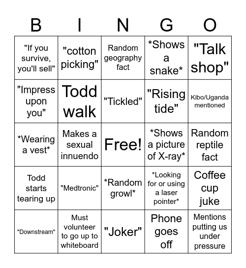 Todd Bingo Card
