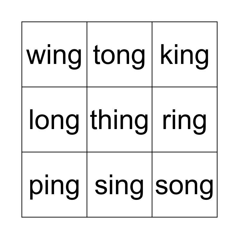 bingo with ng words bingo card