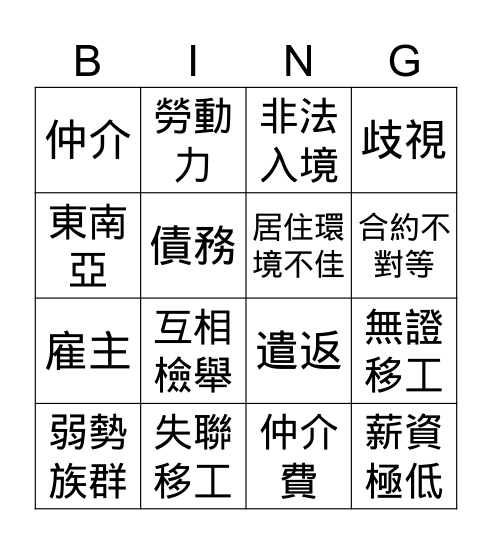 再見可愛陌生人—第一組 Bingo Card