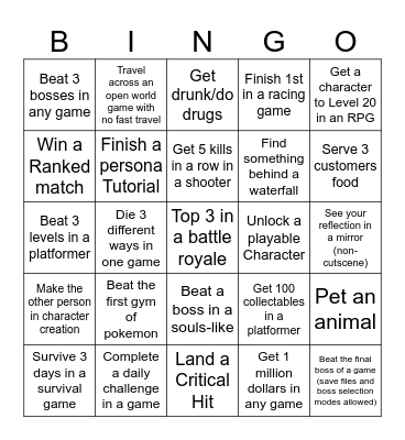 Gamer Bingo Bash Bingo Card