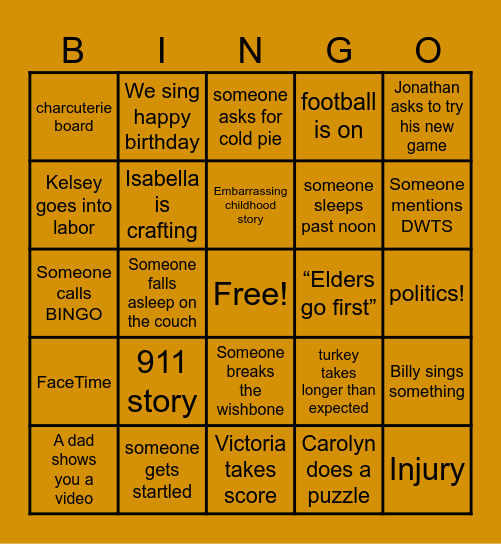 Thanksgiving Bingo Card