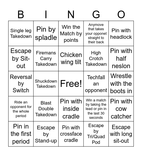 Middle Schooi Wrestling Level 1 Bingo Card