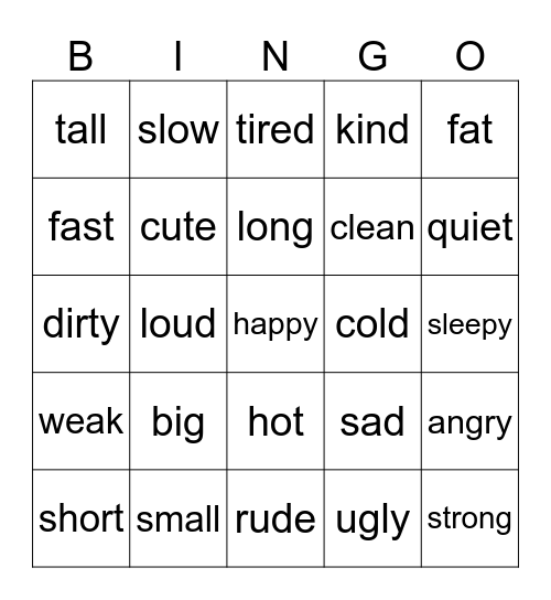 ADJECTIVES! Bingo Card