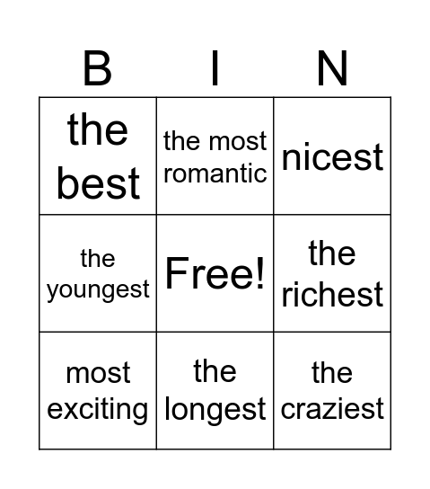 Superlative Bingo Card