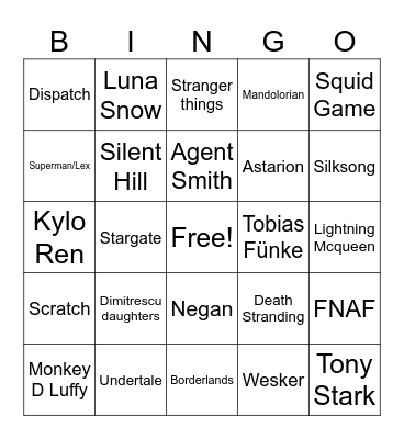 Supanova Bingo Card